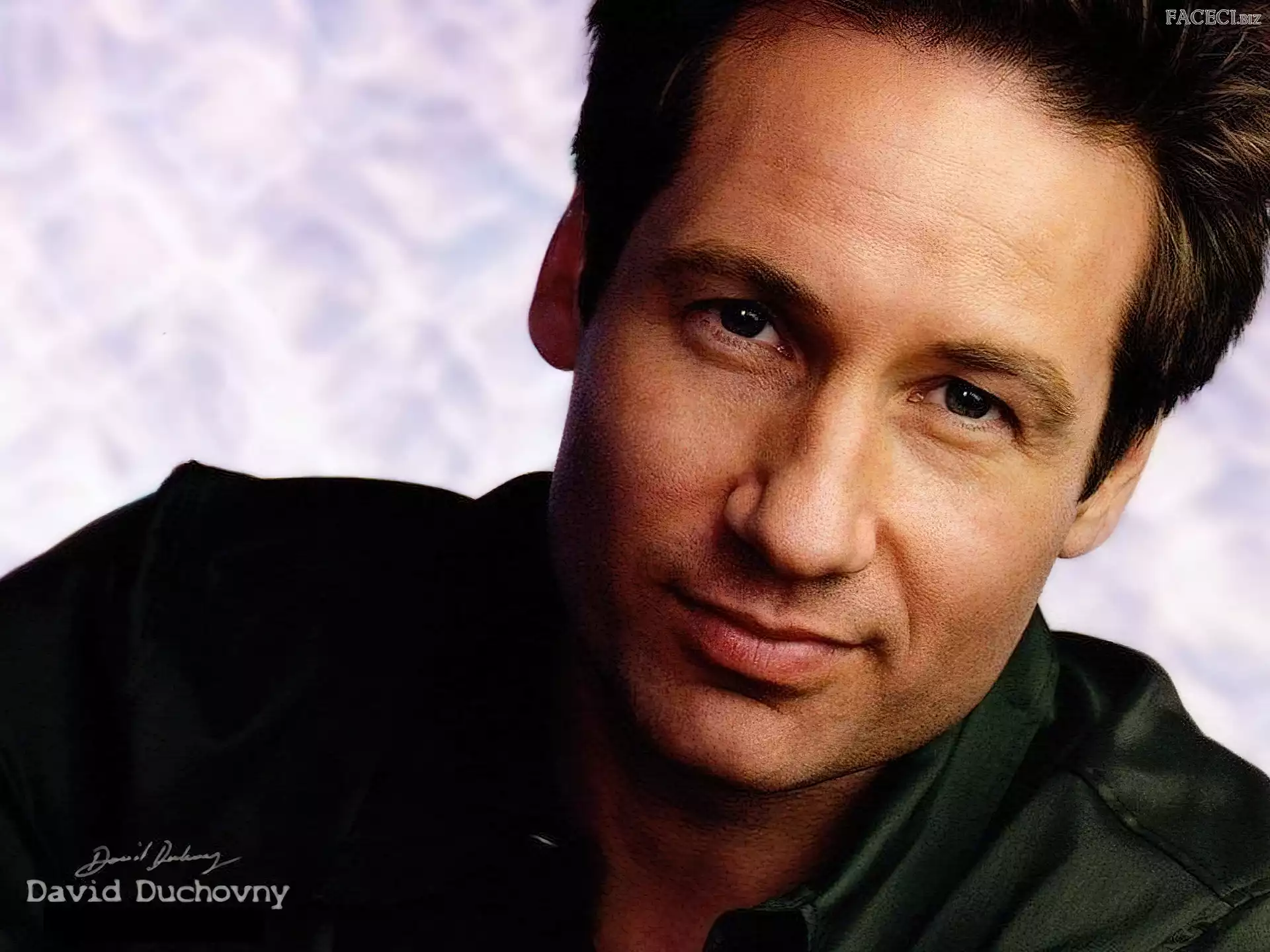 ciemne włosy, David Duchovny, czarny strój